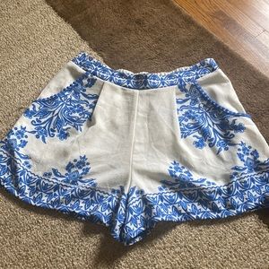 Flowy White and Blue Floral Shorts